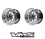 VMS Racing Black Revolver Polished Lip Drag Pack Wheel Chrome Rivets 15X8 & 15x3.5 4X100 4x114.3 +20 ET