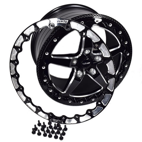VMS Black Beadlock Drag Rim Wheel 17x10 5x114.3 5x4.5" 7.6" +54 BS For 05 20 Mustang