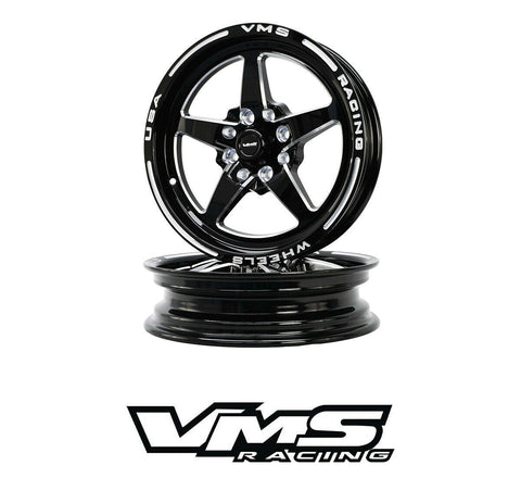 VMS Racing Black Milled V-Star 15X3.5 4 Lug 4x100 | 4x114.3 | 1.75" BS | +10 ET
