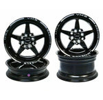 VMS Black V Star Drag Pack Racing Wheels 2x 15x3.5 -13ET & 2x 15x8 +20ET 4x108 73.1