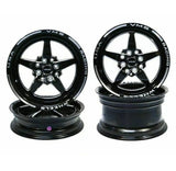VMS Black V Star Drag Pack Racing Wheels 2x 15x3.5 -13ET & 2x 15x8 +20ET 4x108 73.1