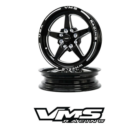 VMS Racing Black Milled V-Star 15X3.5 5 lug 4x100 4x108 | 4x4.25" | 1.75" BS | +10 ET |