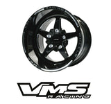 VMS Racing Drag Pack Black Milled 5 Lug V Star 5 Spoke Wheel Rim 15X10 & 15x3.5 5X120.7 (5X4.75") -25 ET (4.5" BS)