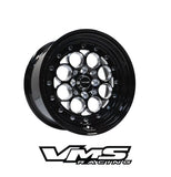 VMS Racing Black Revolver Style Drag Wheel Chrome Rivets 15X8 4X100/114.3 OFFSET